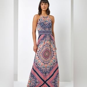 B. Calm Boho Halter Neck Maxi Dress Size XL